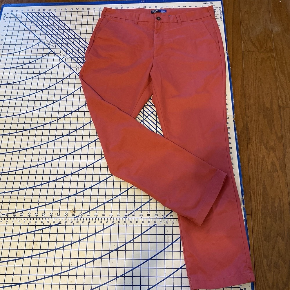 Izod Saltwater Pant Men 36X32 Salmon Pink Cotton Blend Stretch Flat Front Chino